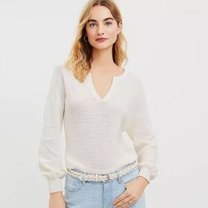 Ann Taylor Loft Textured Split Neck Sweater Size L Whisper White